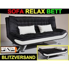 3in1 DESIGN SCHLAFSOFA "SPIRIT" RELAXFUNKTION SOFA / BETT / RELAXLIEGE ! 2-SITZER KLAPPSOFA BETTFUNKTION SCHWARZ WEI�