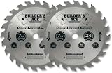 Oshlun BAW-072524 7-1/4-Inch 24 Tooth ATB Builder's Ace Economy General Purpose and Framing Saw Blade with 5/8-Inch Diamond Knockout Arbor, 2 Pack