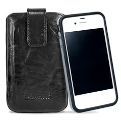 Original Blumax � Ledertasche Wished Schwarz f�r iPhone 4 mit Bumper oder iPhone 4S mit Bumper mit R�ckzugfunktion , Handytasche , Case , H�lle , Etui , Slide , Display Schutz , Secure