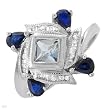Ring With 1.35ctw Precious Stones - Genuine Diamonds, Sapphires and Aquamarine Beautifully Crafted in 14K White Gold - Certificate Available.