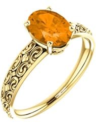 18K Yellow Gold 8.00x6.00mm Oval Cut Spessartite Garnet Ring -- LIFETIME WARRANTY