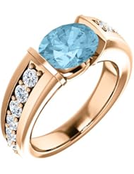 14K Rose Gold 9.00x7.00mm Oval Cut Aquamarine and Diamond Ring -- LIFETIME WARRANTY