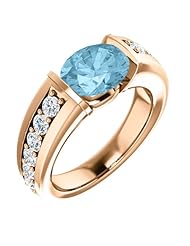 10K Rose Gold 9.00x7.00mm Oval Cut Aquamarine and Diamond Ring -- LIFETIME WARRANTY