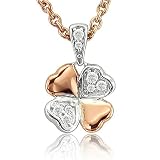 18k Two-Tone Gold over Sterling Silver 4 Leaf Clover Diamond Pendant Necklace - 0.06 carat