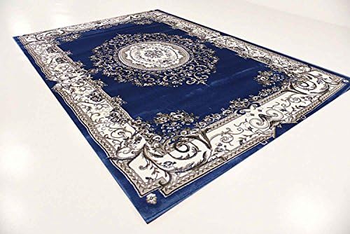 Elegance Dark Blue Saphire Blue Persian Traditional Floral Tabriz Design Rug 8'X10' Thick Pile High Density Carpet Area Rug Floor Mat Living room Bedroom 1.2 Million Point