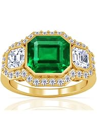 14K Yellow Gold Emerald Cut Emerald Ring With Sidestones (GIA Certificate)