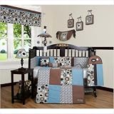 Boutique Blue Brown Scribble 13PCS CRIB BEDDING SET