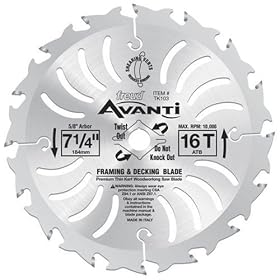 Freud TK103 Avanti 7-1/4-Inch 16 Tooth ATB Thin Kerf Framing and Decking Saw Blade with 5/8-Inch and Diamond Knockout Arbor