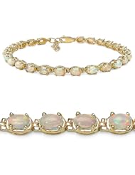 3.68 Genuine Opal 14k Gold Plated Sterling Silver tennis Bracelet ( 7.5 inches)