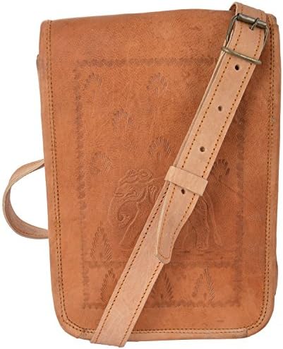 CK International Leather Messenger Bag Sachel Bag Elephant Design Traditional Large (L) Brown