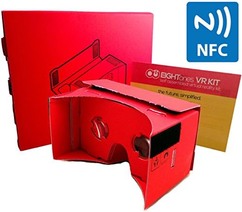 EightOnes VR Kit - The Complete Google Cardboard Kit with 1-Year Guarantee, NFC, Exclusive Content and Head-strap - Inspired by Google Cardboard and Oculus Rift to Turn Smartphones into 3D Virtual Reality Headsets (Crimson Red)