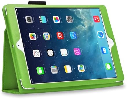 Iwotou Apple iPad Air iPad 5 (5th Gen) Slim Fit PU Leather Folio Case with Stylus Slot Design + Cleaning Cloth (iPad Air, Green)