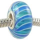 BLUE Ribbons Murano Style Glass Sterling Core Bead fits European Charm 51H4xQbshyL. SL160 BLUE Ribbons Murano Style Glass Sterling Core Bead fits European Charm