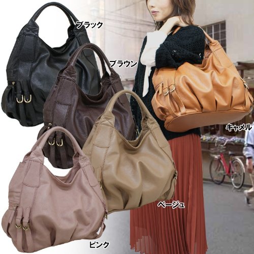 Lilli stella 合皮ベルトタックトートバッグ