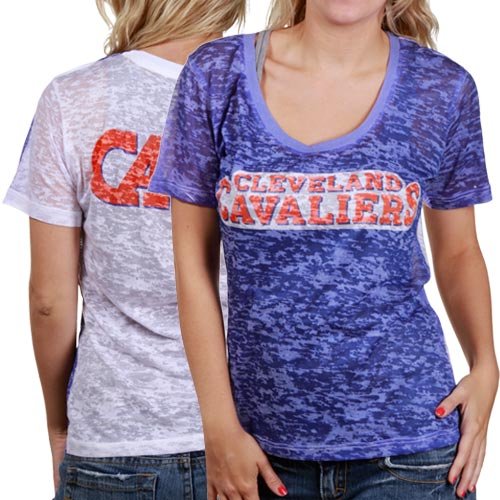 Touch by Alyssa Milano Cleveland Cavaliers Ladies Royal Blue-White Sublimated Sheer Burnout Premium T-shirt (Large)