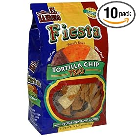 El Sabroso Fiesta Tortilla Chips, Trio, with Stone Ground Corn, 14-Ounce Units (Pack of 10)
