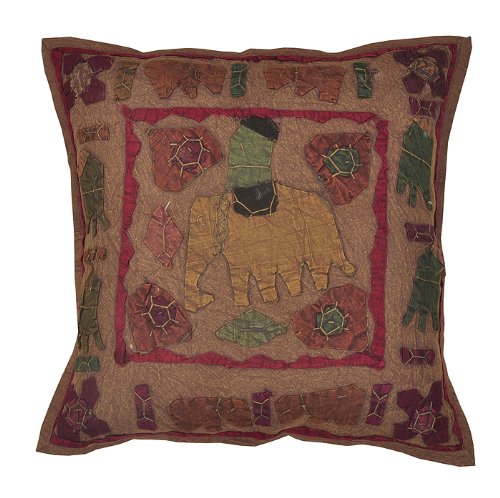 Imagen 2 de Indian Cotton Patch Elephant & Embroidery Jogi tamaño de la almohadilla cubierta de 16 x 16 pulgadas Juego de 2 piezas