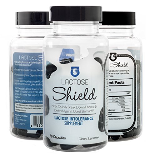 Lactose Shield - Powerful Lactose Intolerance Defense (80 Capsules) â˜…Potent Lactase Enzyme Probiotics â˜…Improves Digestion and Defends Against Bloating, Diarrhea, & Abdominal Discomfort