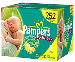 Pampers Baby Dry Diapers Economy Plus Pack, Size 1, 252 Count