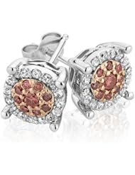 Diamond and Pink Diamond Earrings 1/3ctw