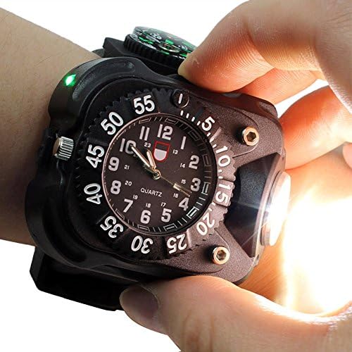 Tactical CREE XPE LED Flashlight Wrist Watch touch Lamp light Dial Display Rechargeable 5w Wristlight Outdoor Sports (Black)