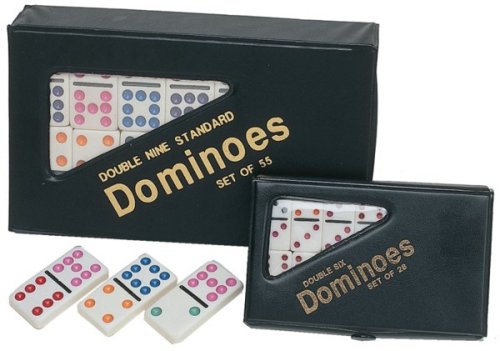 double 6 dominoes mini white tiles with assorted color dots in vinyl case  more detail click!