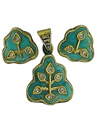22kt Gold Diamond Pave Enamel Earring & Pendant Ethnic Jewelry