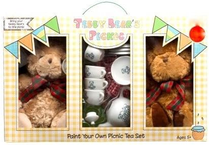 Teddy Bears Picnic Gift Set - 2 teddy bears &amp; paint your Own Tea Set &amp; Paints - Lovely gift idea by Teddy Bears Picnic