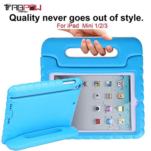 iPad Mini Case, TabPow [Kids Case] - [Shockproof][Drop Protection][Heavy Duty] Kids Children EVA Case Cover with Carrying Handle Stand For Apple iPad Mini 1/2/3 (Retina Display) (Blue)