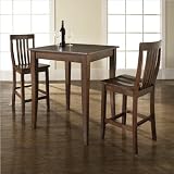 Crosley Furniture 3 Piece Pub Dining Set with Cabriole Leg and School House Stools in Vintage Mahogany Finish