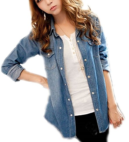 (フアングー)huanggu  ウォッシュ加工 デニムシャツ ブラウス ミリタリー