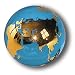 Aqua Crystal Golden Earth Sphere, 22k Gold Continents, Glass Stand Included, 1.4 Inch Diameter
