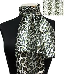 Scarf Leopard Animal Print Sage Green Black White Neckerchief 13"x60"