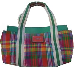 WOMEN'S TOMMY HILFIGER MEDIUM LOGO ITEMS ICONIC HANDBAG (GREEN PLAID)