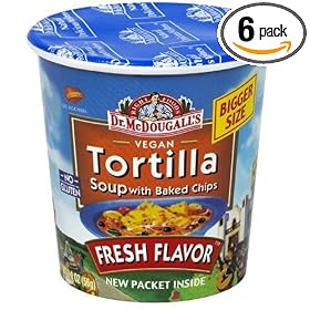 Dr. McDougall's Right Foods Vegan Tortilla Soup with Baked Chips, 2-Ounce Cups (Pack of 6)