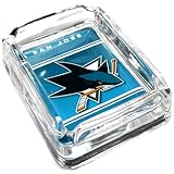 Picture San Jose Sharks Glass Ashtray - Dimensions 3 Inch x 4 Inch - Simulated Black Velvet Botton
