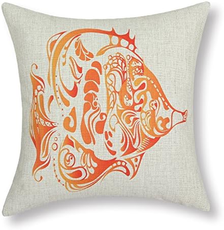 Euphoria Home Decorative Cushion Covers Pillows Shell Cotton Linen Blend Abstract Floral Fish Print 18" X 18"