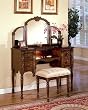 3pcs Ashton Walnut Finish Vanity Table with Stool Set