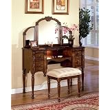 3pcs Ashton Walnut Finish Vanity Table with Stool Set by visiondecor Furniture