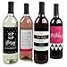 Chic Happy Birthday - Pink, Black and Gold - Birthday Gift For Women - Wine Bottle Label Stickers - Set of 4