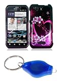 Purple Heart and Flowers Design Hard Case + ATOM LED Keychain Light for Motorola Photon Q 4G LTE (Sprint)