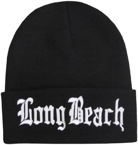 Long Beach Emboridered Cuffed Beanie by Nothing Nowhere (Black)