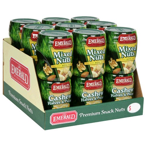 Emerald Nuts, Mixed Nuts and Cashew Halves & Pieces, 4.5-Ounce Canisters (Pack of 18) by Emerald Nuts