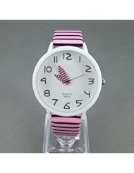 Yongyong Fashion Zebra Stripes WOMENS/MENS Leather Quartz Wrist Watch（black and pink)