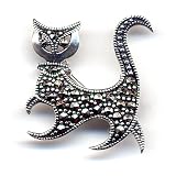 Sterling Silver Marcasite Cat Brooch