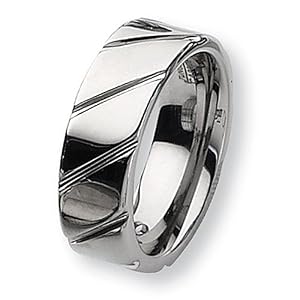 Grooved Polished Tungsten Carbide Ring (8.0 mm) - Sizes 7-13