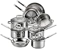 T-fal E469SC Tri-ply Stainless Steel Multi-clad Dishwasher Safe Oven Safe Cookware Set, 12-Piece, Silver