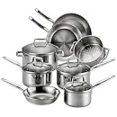 T-fal E469SC Tri-ply Stainless Steel Multi-clad Dishwasher Safe Oven Safe Cookware Set, 12-Piece, Silver