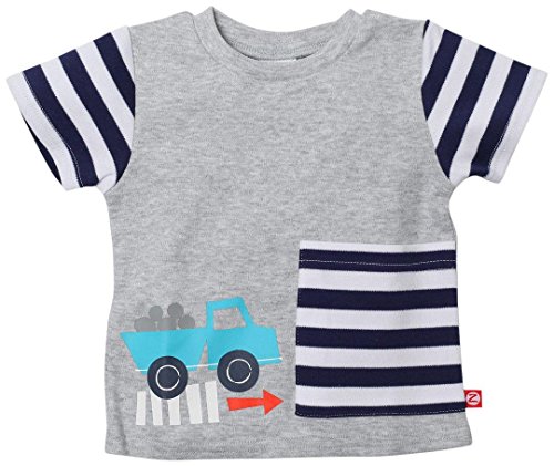 Zutano Baby Boys' This Way Big Pocket Tee (Baby) - Heathered Gray