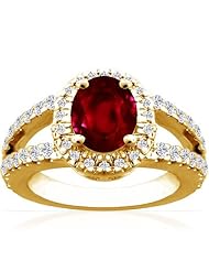 18K Yellow Gold Oval Cut Ruby Ring With Sidestones